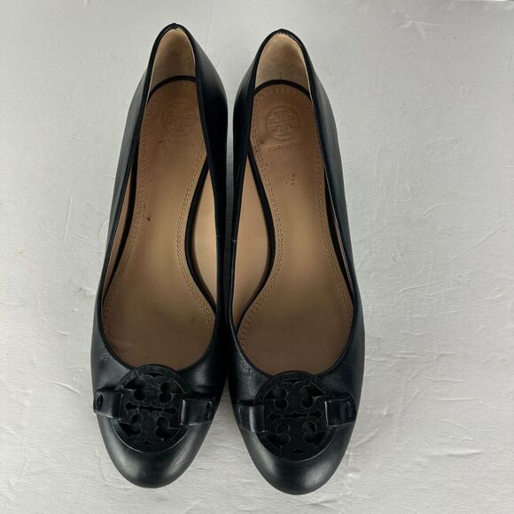 Tory Burch Miller 35MM Leather Wedge Size 9.5 Black 1.3/8" 50913 - Picture 5 of 11